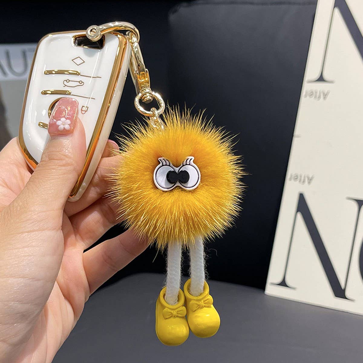 CUTE FUR BRIQUETTES CAR KEYCHAIN BAG PENDANT