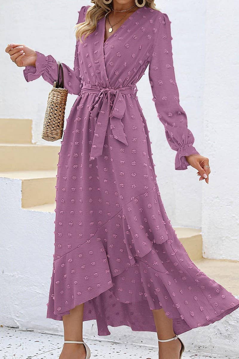 CWDMD4714_ELEGANT POLKA DOT LONG SLEEVE HIGH WAIST DRESS