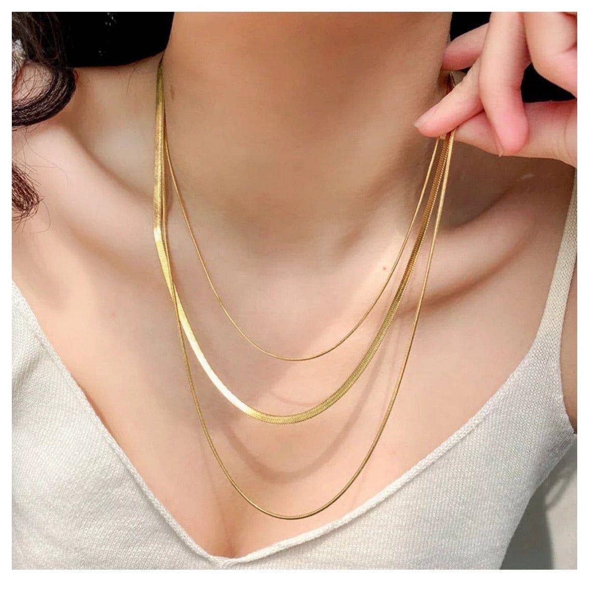 SNAKE CHAIN COMBINATION MULTI-LAYERED NECKLACE_CWMM3621