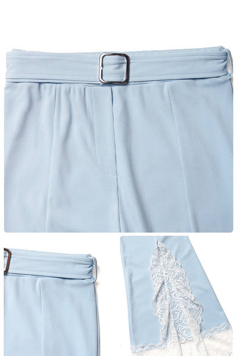 CWBLP2022_HIGH WAIST SOLID LACE FLARED PANTS WITH BELT