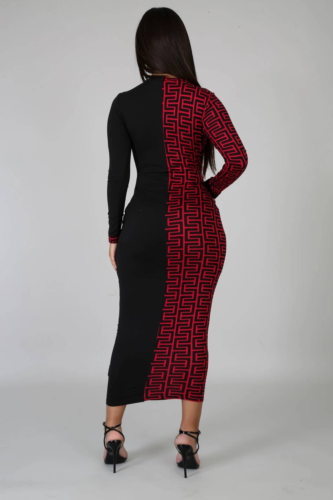 PATCHWORK PRINT FASHION SLIM-FIT LONG DRESS