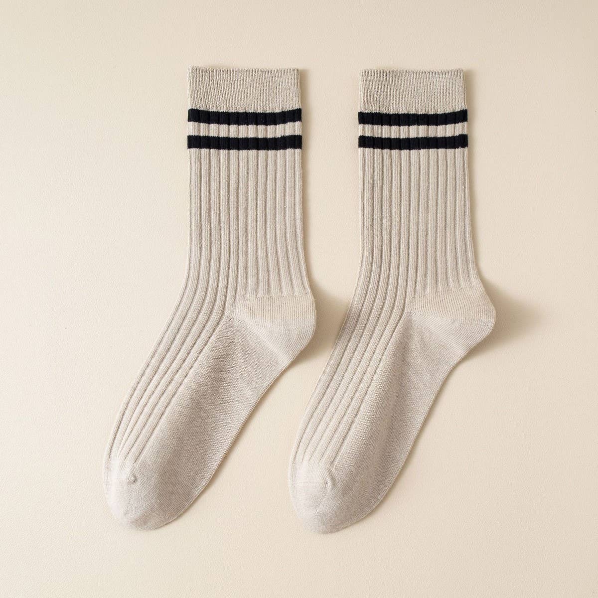 Classic Two Stripes Print Crew Socks for Womens