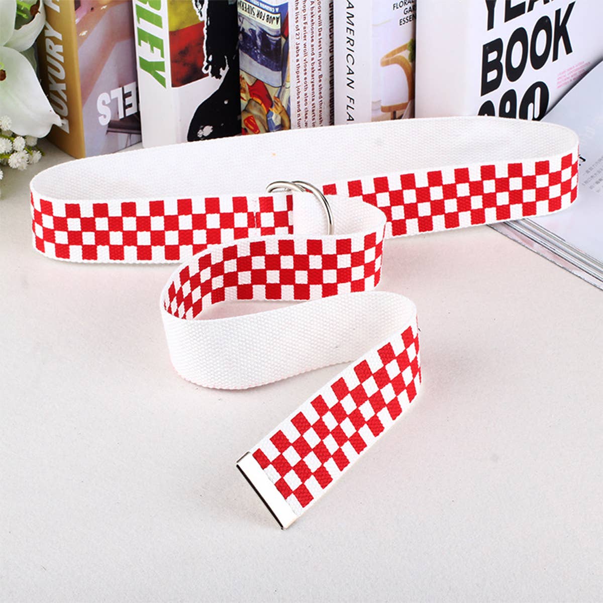 CWABE0954_FASHIONABLE DOUBLE BUCKLE PLAID PRINT BELT