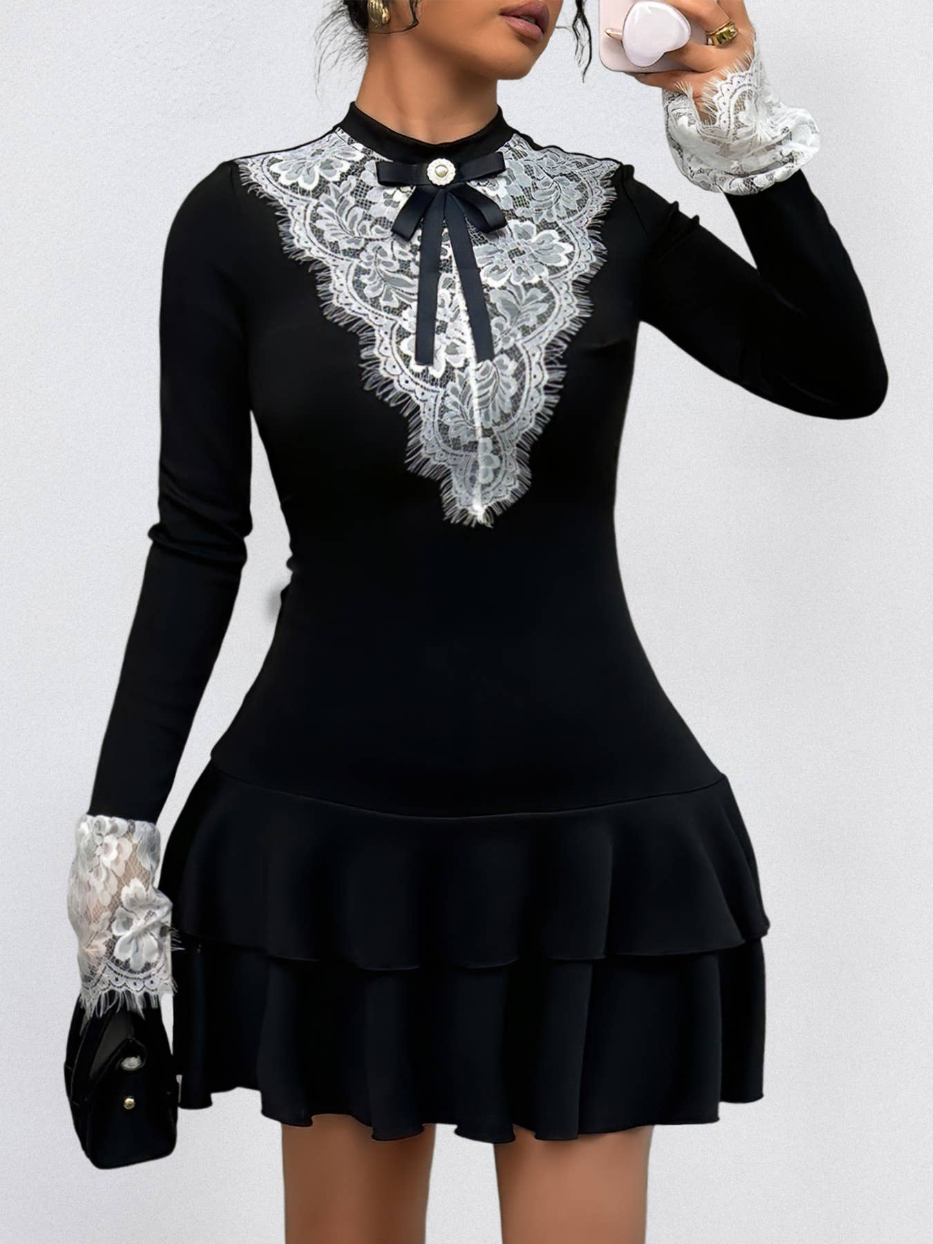 Lace patchwork retro French dress