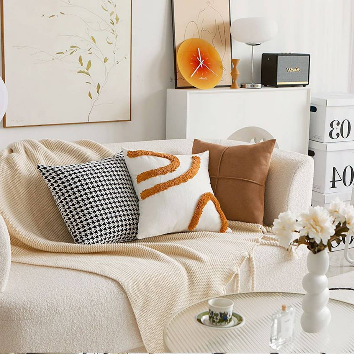 Houndstooth Sofa Pillow Cover Brown Vintage Luxury