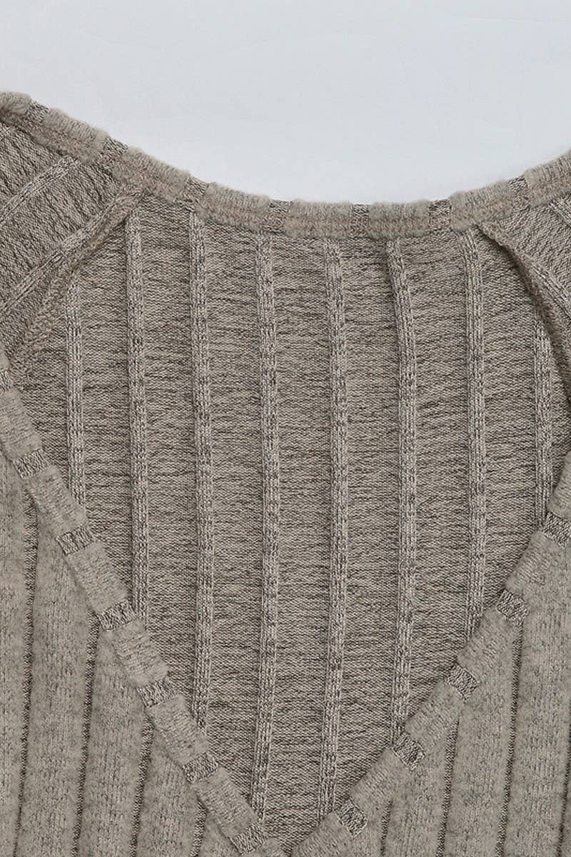 CWDMD4798_AUTUMN AND WINTER V-NECK A-LINE KNITTED MIDI DRESS