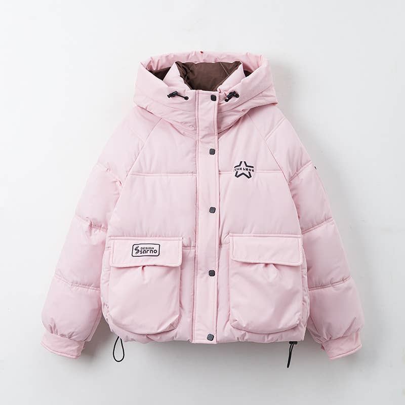 Solid color hooded warm winter padded jacket