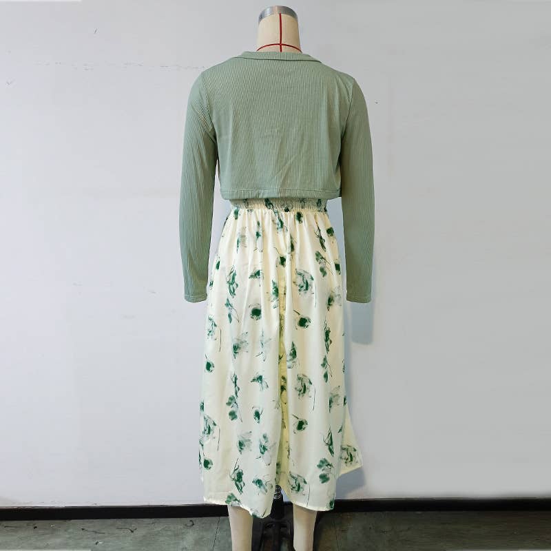 Spaghetti Strap Midi Dress with Knit Cardigan Set