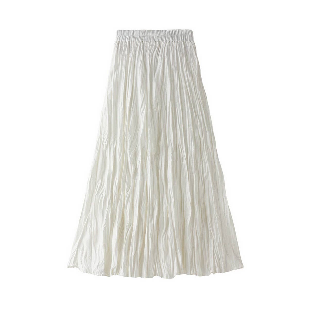 Ruched Pleated A-Line Midi Skirt