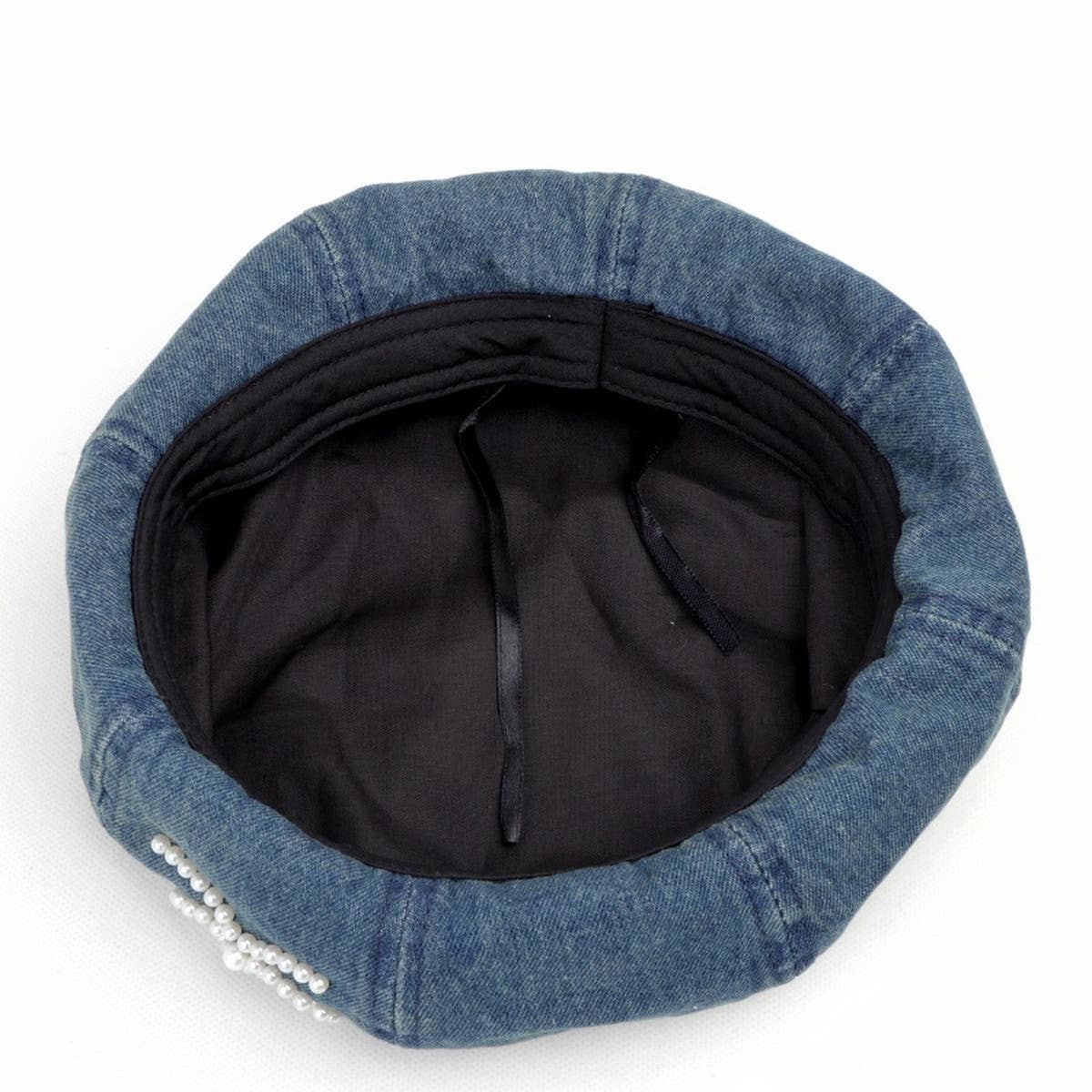 2024 NEW RETRO DENIM PEARL BOW BERET_CWAH1541