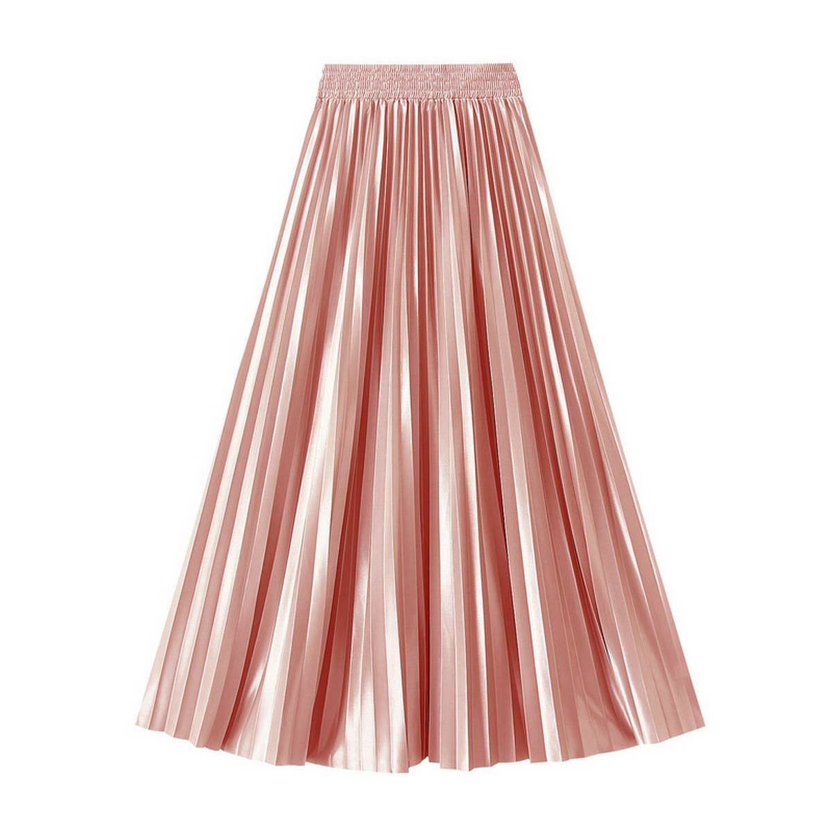 Slimming Shiny High-Waist Pleated Midi Skirt_CWBMS0329