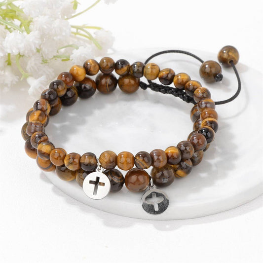CROSS TIGER EYE DOUBLE LAYER BRACELET