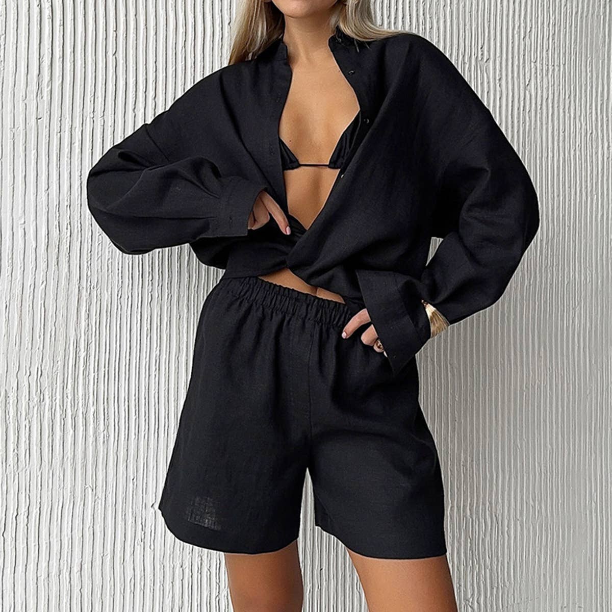 Pure cotton cardigan with long sleeves and shorts