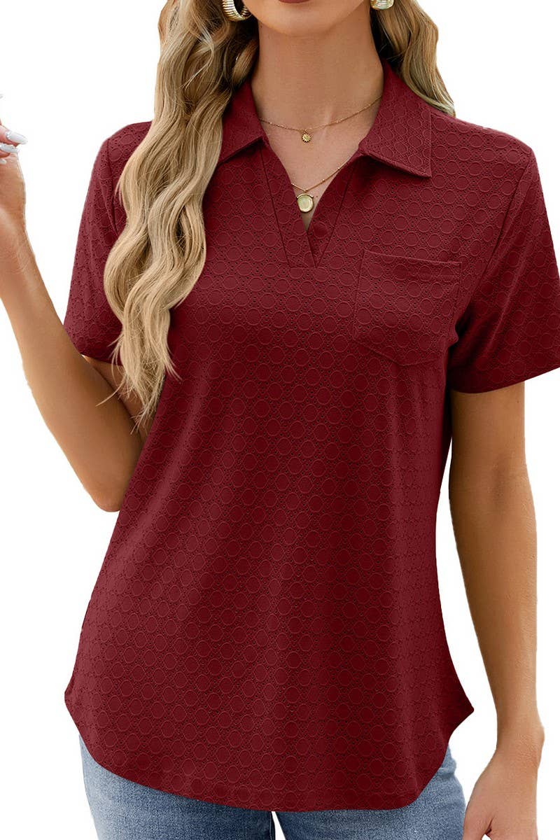 LAPEL POCKET PURE COLOR LEISURE T SHIRT_CWTSTS0189