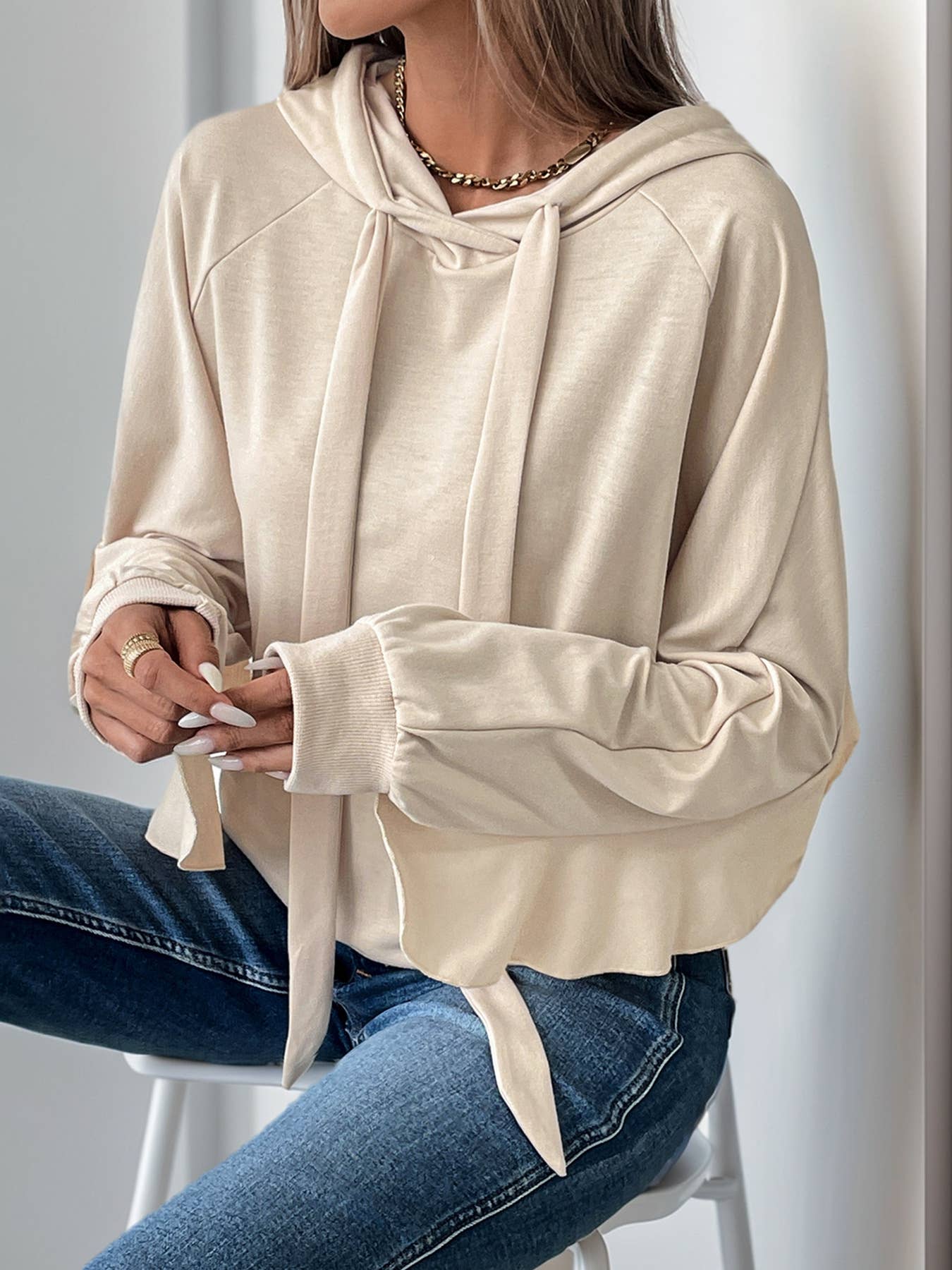 DRAWSTRING HOODED, FLANGED THIN POCKET HOODIE