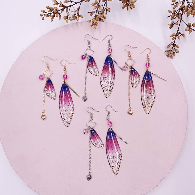 Fashionable imitation cicada wing earrings