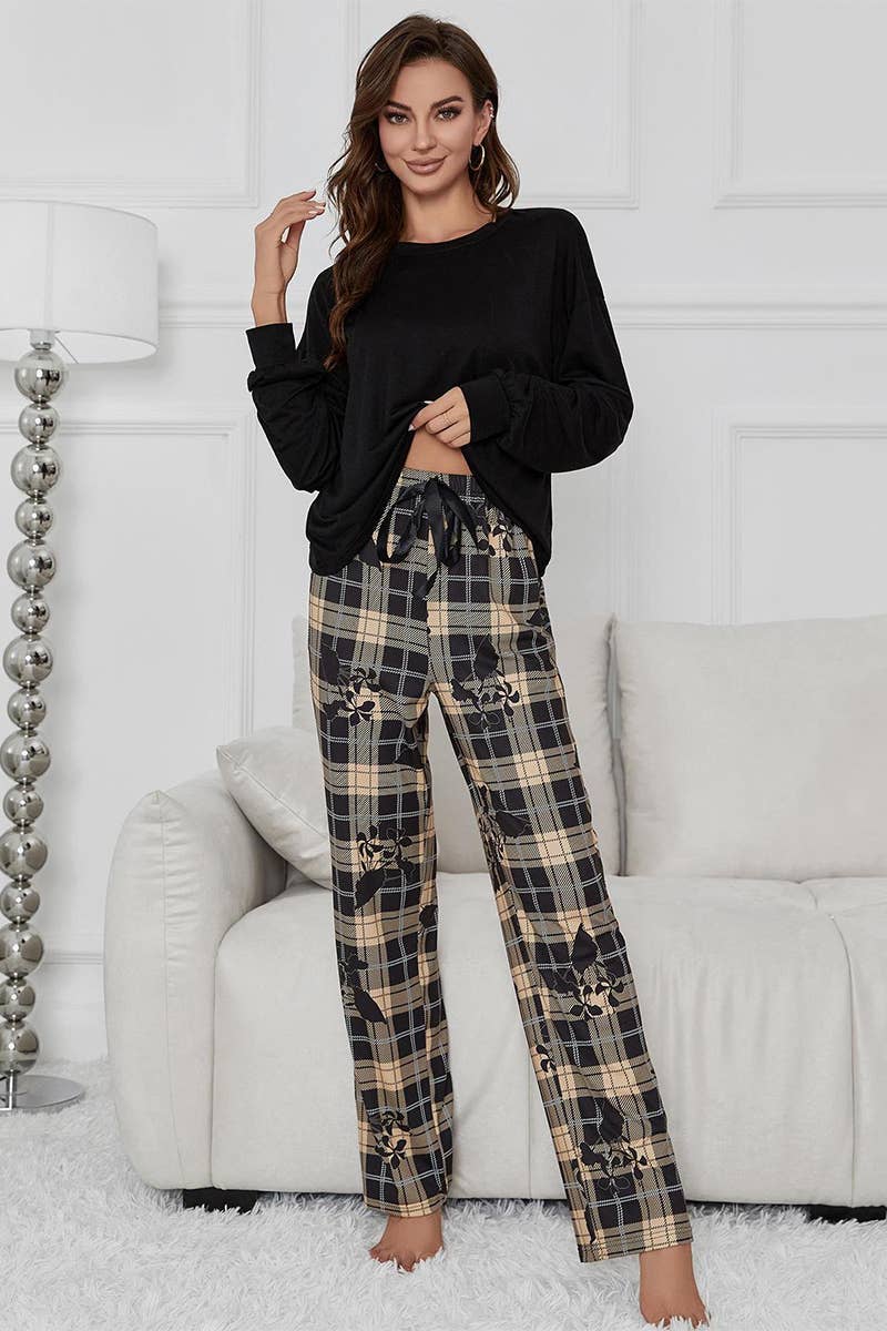 Plant printed long-sleeved home wear set