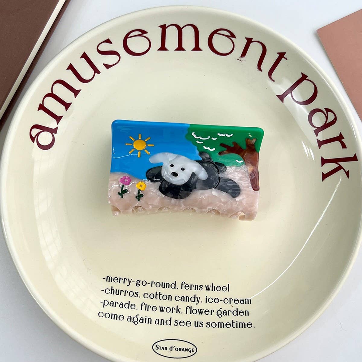 Colorblock Dog Acetate Hair Claw Cute Clip