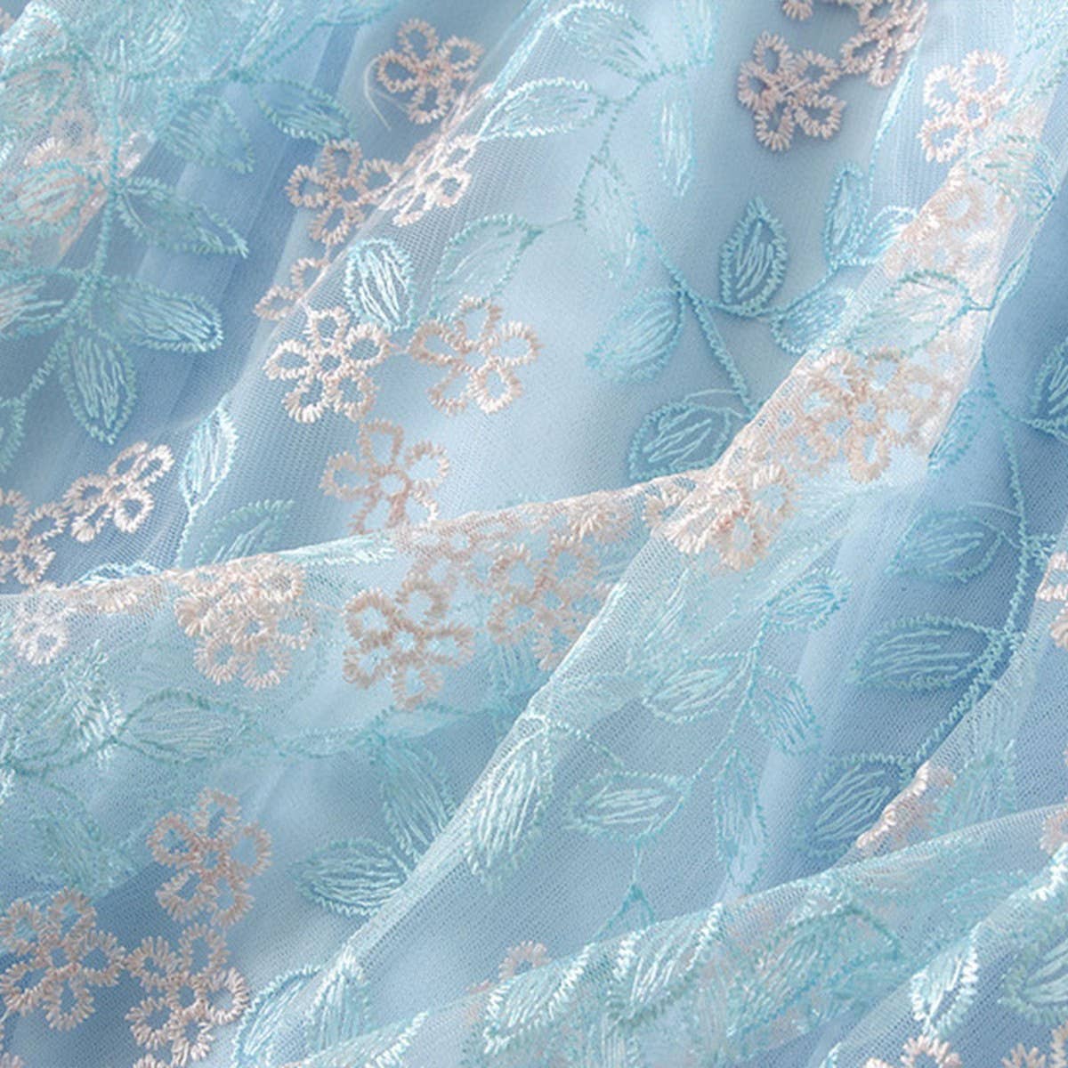 Embroidered Layered Tulle Skirt with Elastic Waist