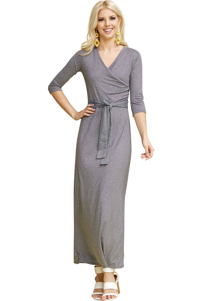 AWDMD283_3/4 Sleeve Knit Long Dress