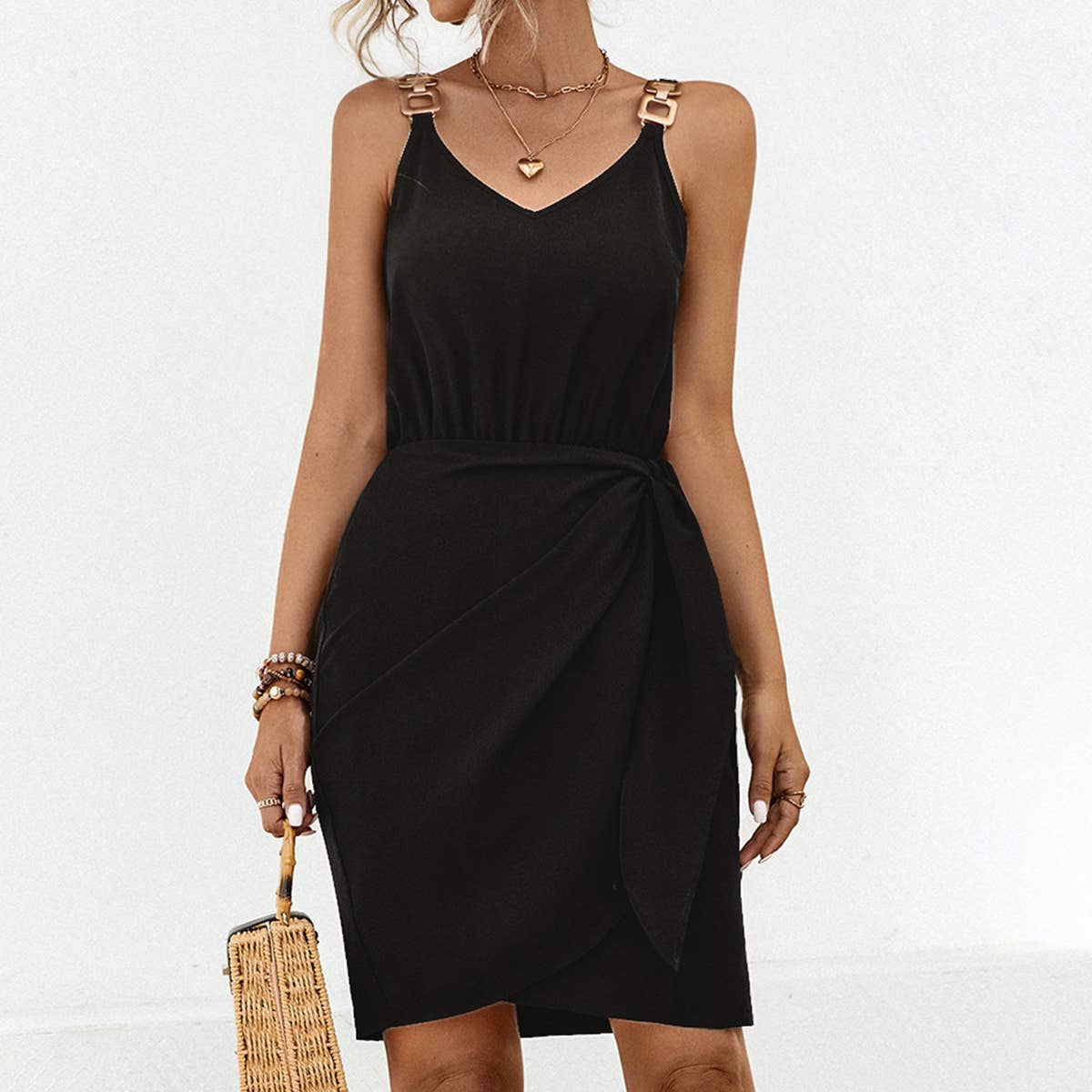 Women's fashion Metal buckle wrapped dress_CWDSD3392