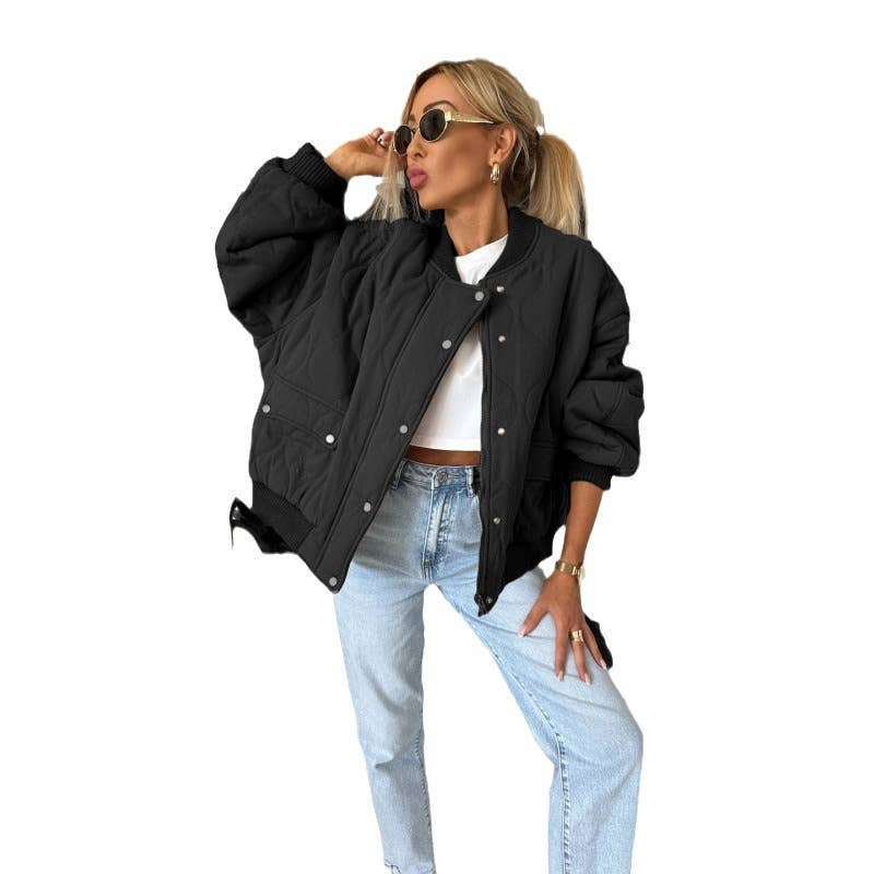 Solid-colored long-sleeved cotton-padded jacket