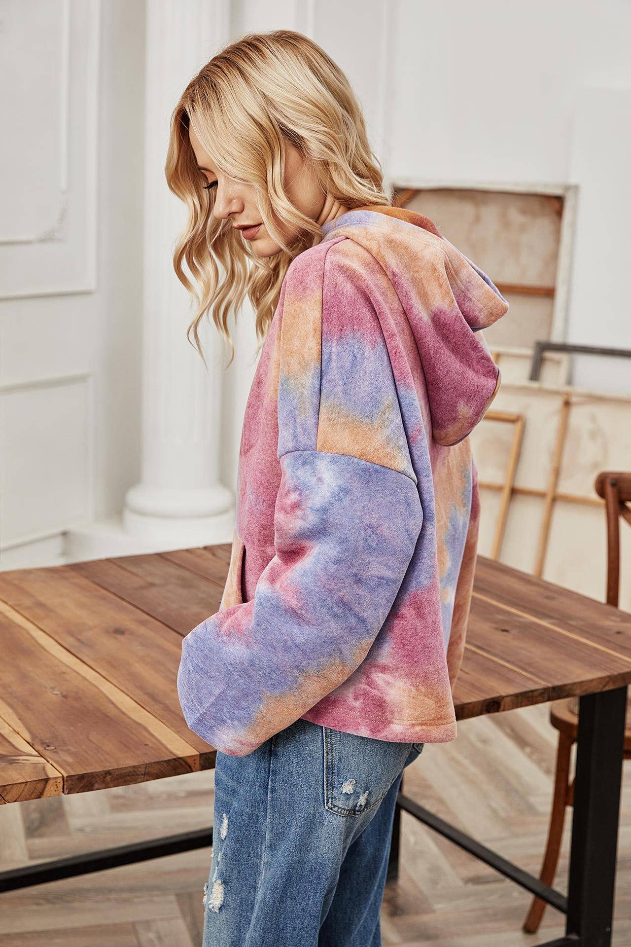 TIE-DYE LONG-SLEEVED LOOSE JACKET HOODIE