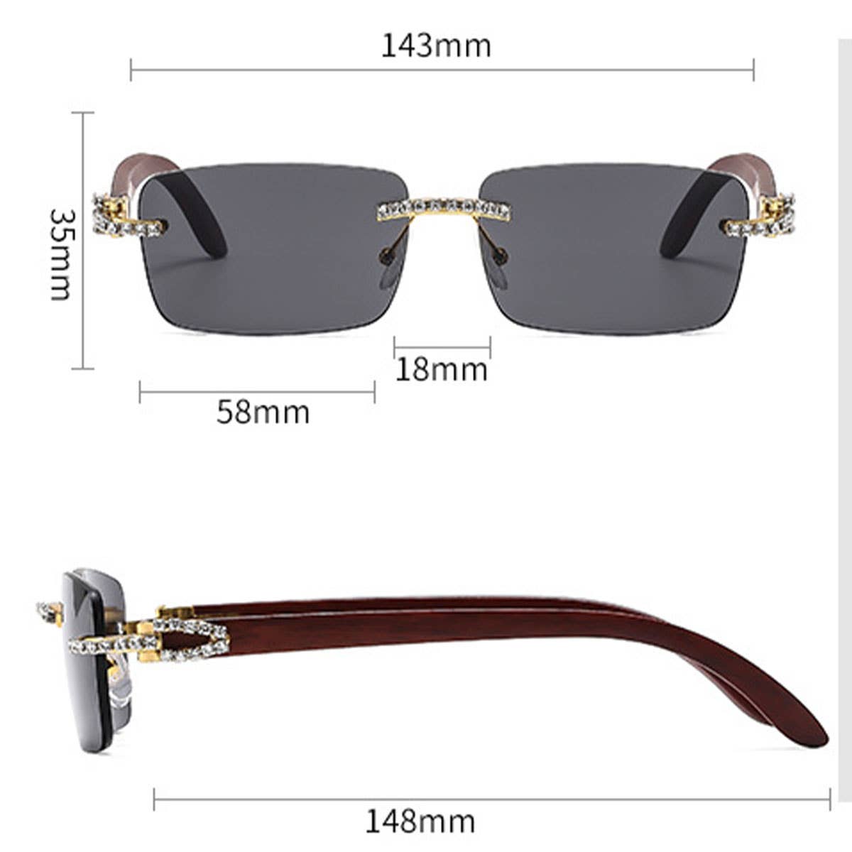 Rhinestone Frameless Square Sunglasses for Women
