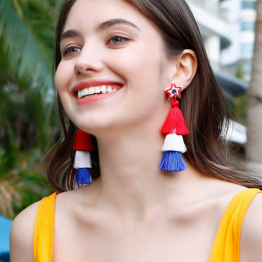 VINTAGE AMERICAN FLAG HANDWOVEN EARRINGS