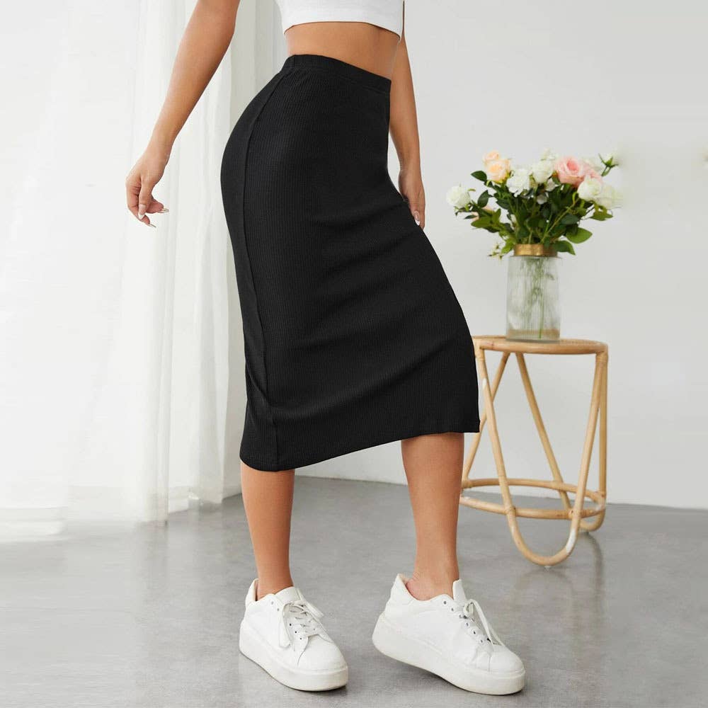 ELASTIC WAIST PACK AND HIP SLIT STRETCH SKIRT