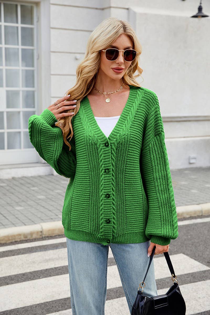 CWOCAL00686_LONG SLEEVE V-NECK CABLE KNIT CARDIGAN