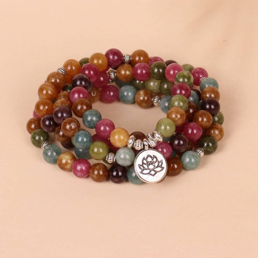108 MULTI-COLORED STONE BEADED BRACELET WITH CHARM_CWAJE3931