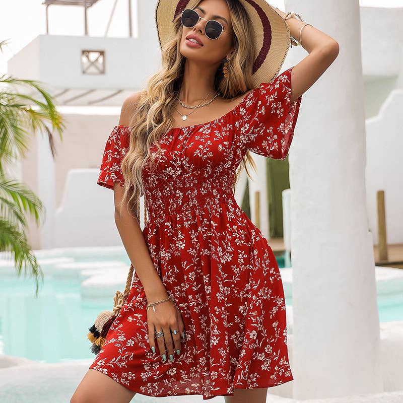 ONE-SHOULDER HIGH-WAISTED FLORAL DRESS