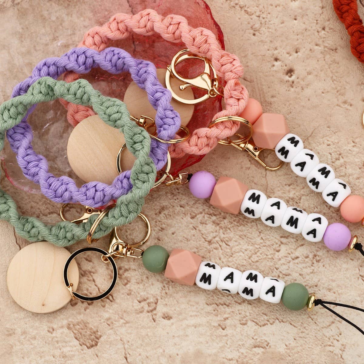 MAMA Letter Braided Silicone Bead Keychain