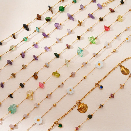 Stainless Steel Anklet with Colorful Stone Beads_CWAJE4612