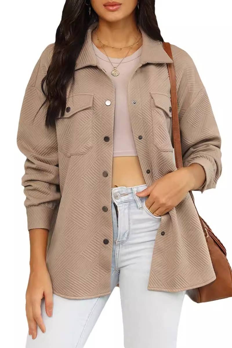 CWOCO1069_CASUAL LONG SLEEVE POCKET SINGLE BREASTED COAT