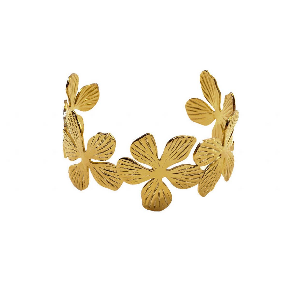 Elegant 18K Gold Floral Stainless Steel Bracelet