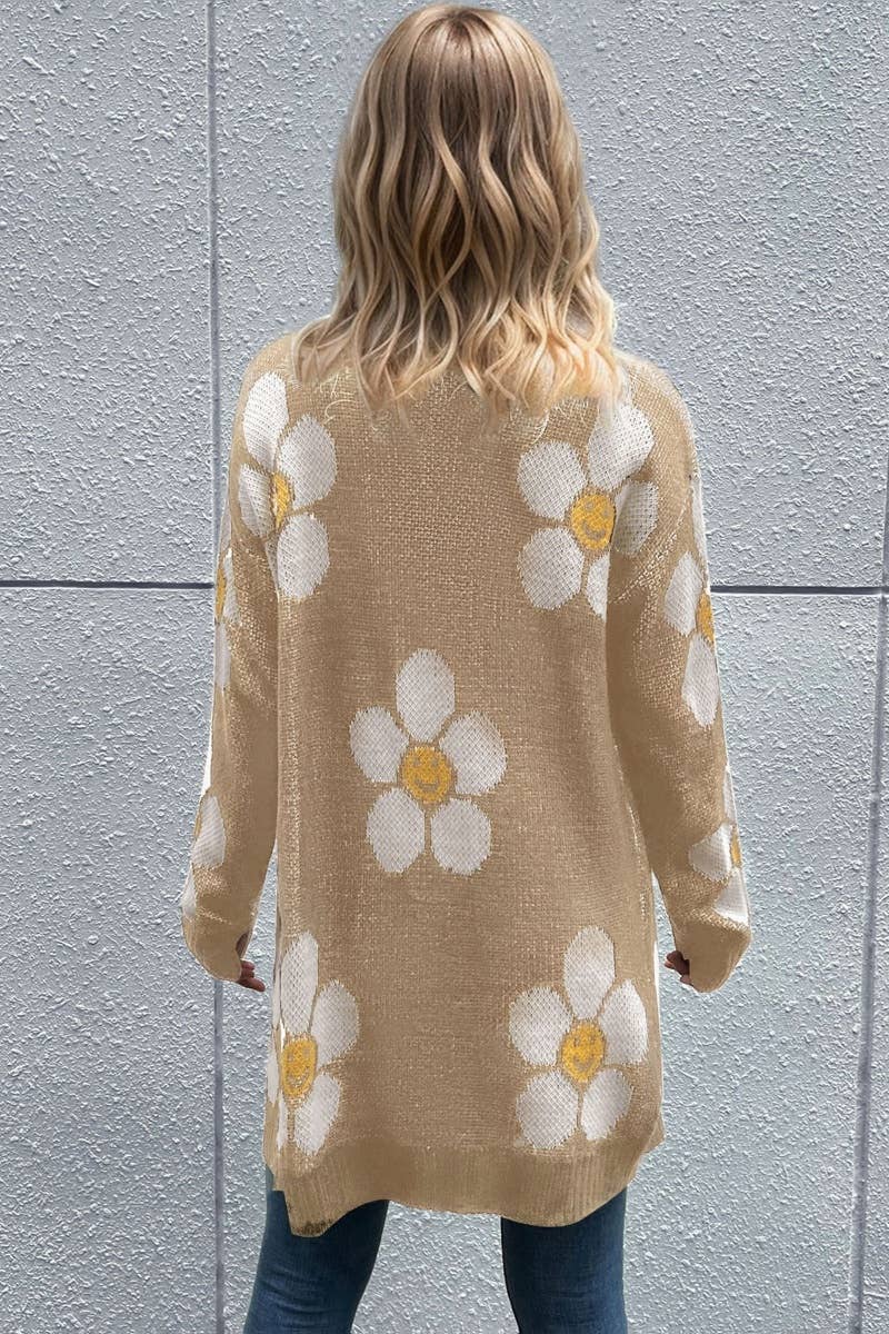 CWOCAL1971_SMILING FACE FLOWER LONG SLEEVE SWEATER CARDIGAN
