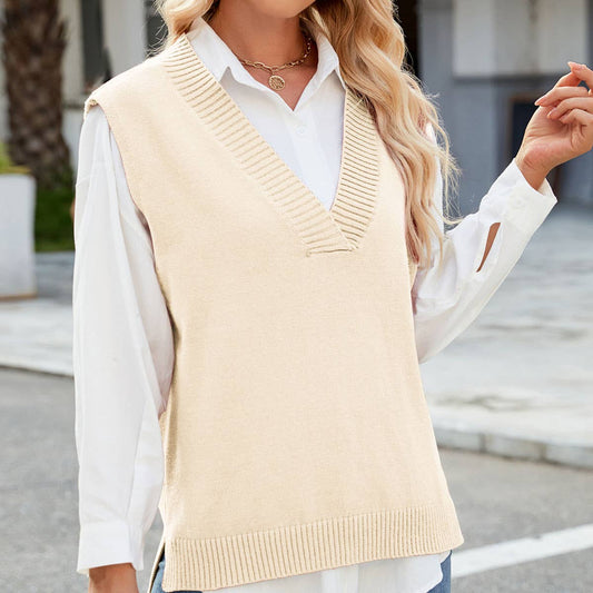 SLIM-FIT V-NECK SLEEVELESS SOLID COLOR KNIT VEST