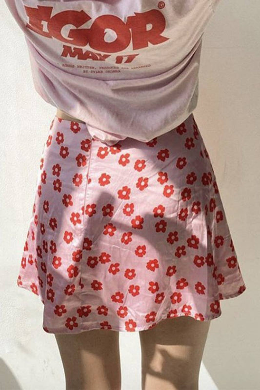 HIGH WAISTED SATIN PRINTED FLORAL LEOPARD SKIRT_CWBSS0152