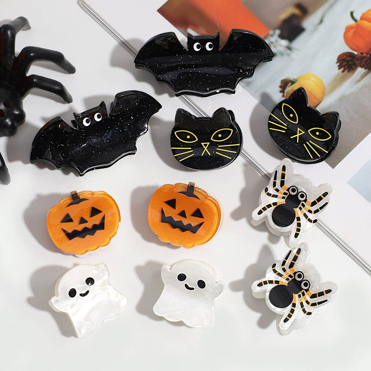 Halloween Mini Hair Claw Set, Bat Ghost Pumpkin