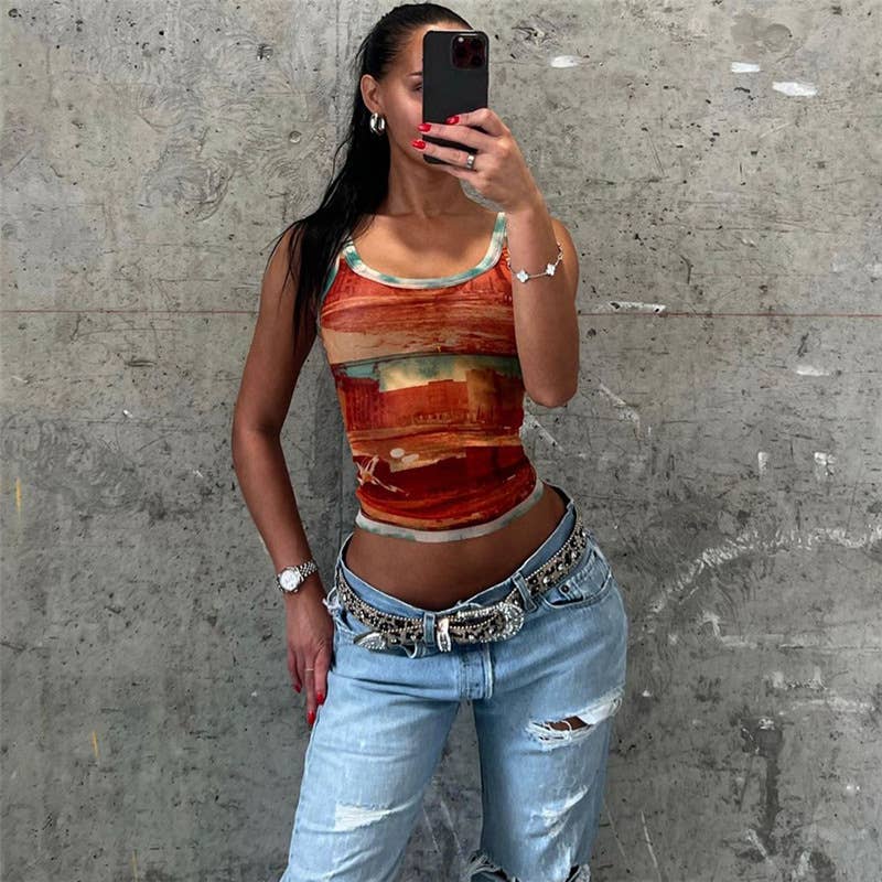 Fashion Sexy Slim Fit Crop Top with Print