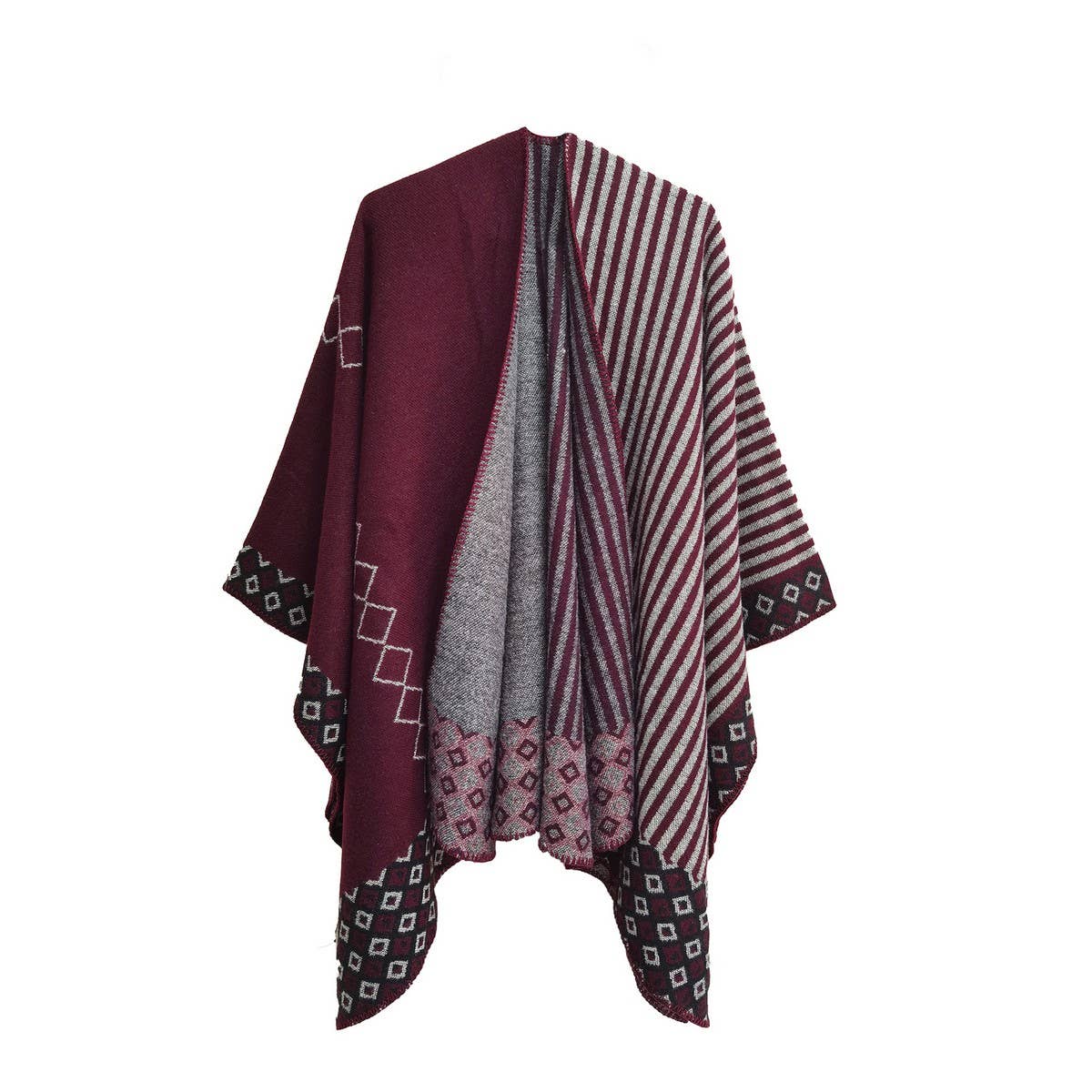 SIMPLE SPLIT SHAWL WITH DIAMOND GEOMETRIC PATTERN_CWASC0289