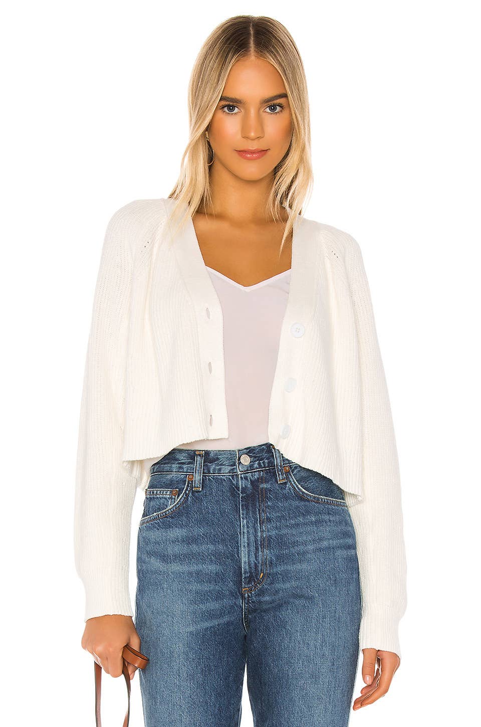 V-NECK LOOSE LONG-SLEEVED KNIT TOP SHORT CARDIGAN
