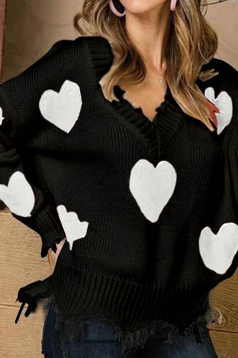 CWOSWL07358_VALENTINE'S HEART PATCH V NECK KNIT SWEATER