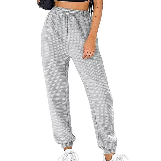 HOME SOLID COLOR SPORTS WAFFLE CASUAL LONG PANTS