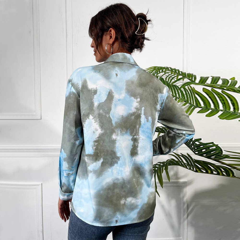 STYLISH CASUAL LAPEL TIE-DYE LONG-SLEEVED SHIRT