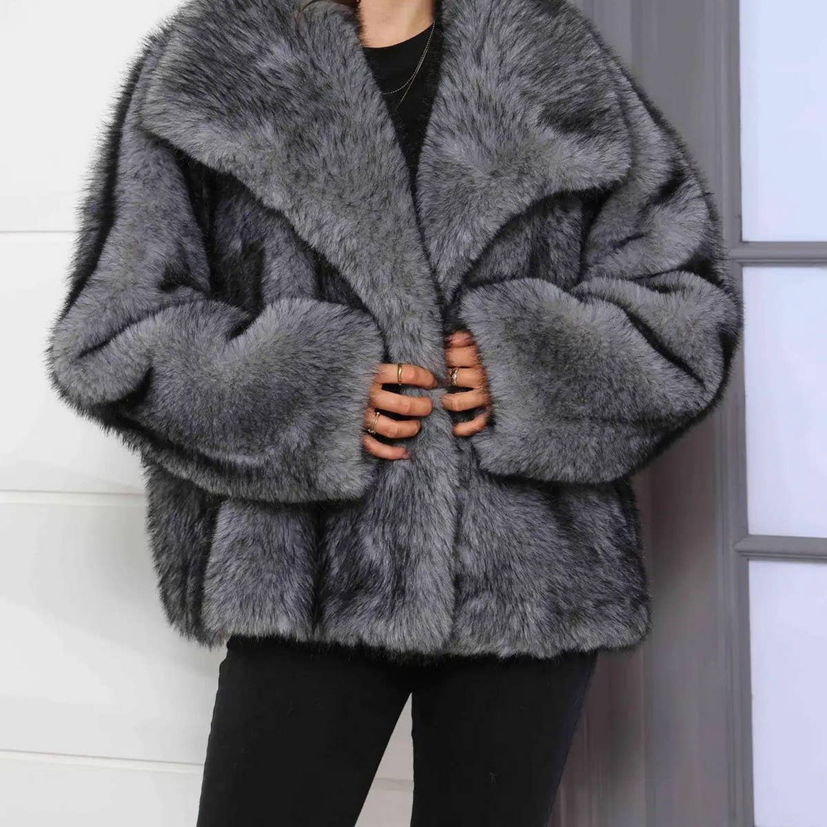 Faux Fox Fur Short Coat with Large Collar