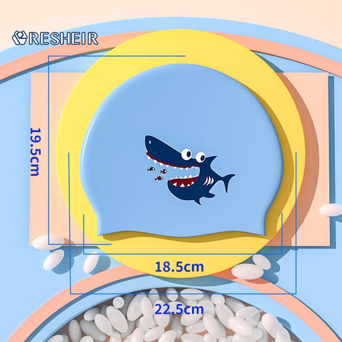 Boys' Silicone Swim Cap ??Cute Shark Print_CWMM6784