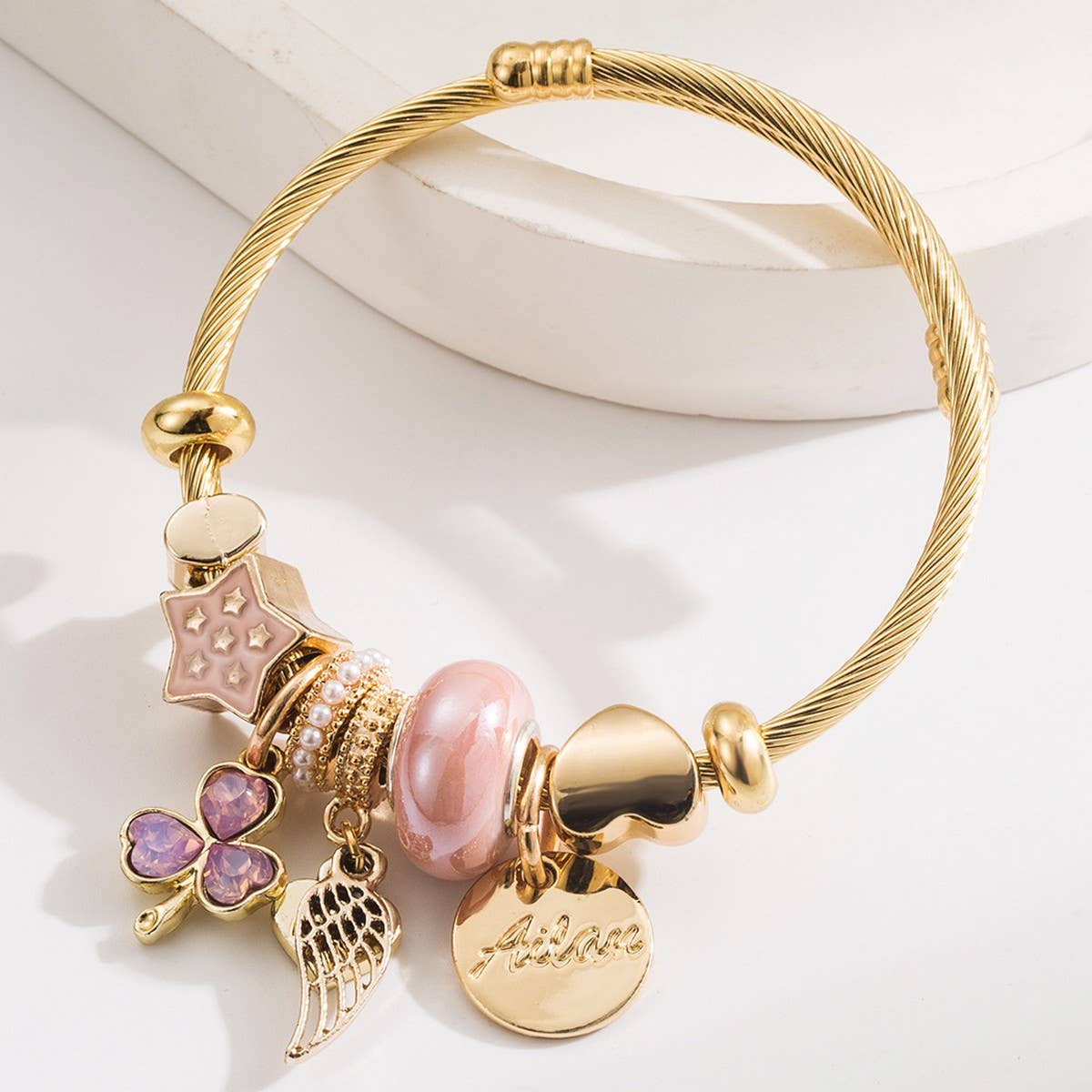 Unique Beaded Bracelet with Clover & Charms